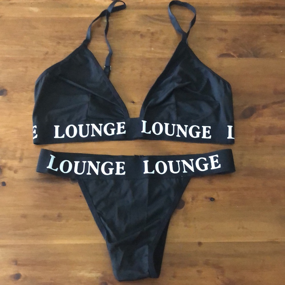 RESTOCKED! Matching bra thong panty set New black white